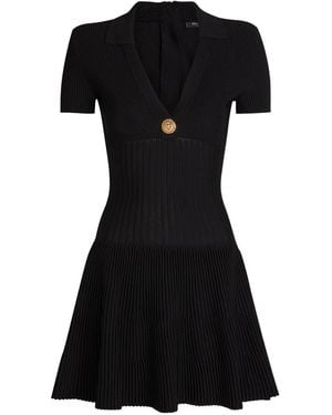 Balmain Embellished V-Neck Knit Mini Shirt Dress - Black