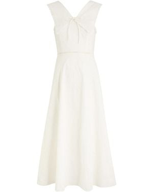 Damson Madder Fan Fan Embroidered Cotton Midi Dress - White
