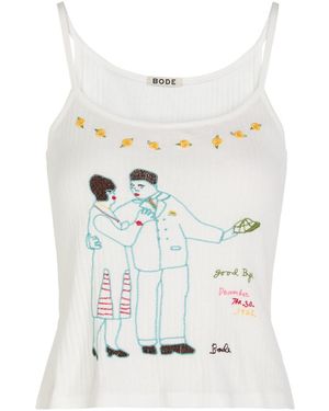 Bode Companion Embroidered Cotton Tank - White