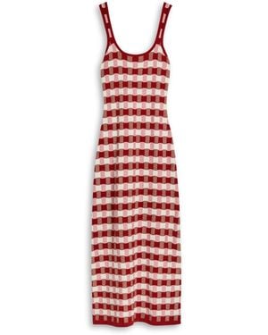 House Of Sunny Picnic Hockney Checked Cotton-Knit Midi Dress - Red
