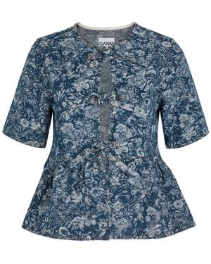 Ganni Floral-Jacquard Blouse - Blue