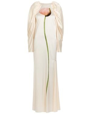 Simone Rocha Poppy Floral-Print Satin Gown - Natural