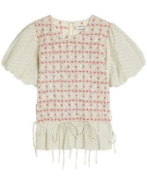Damson Madder Audrey Polka Dot Cotton-Poplin Blouse - White