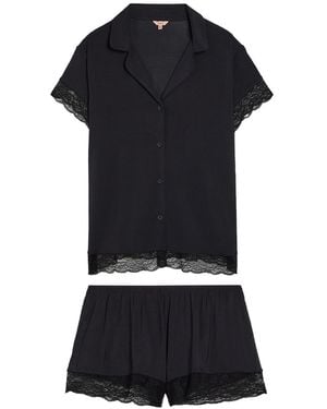 Eberjey Malou Lace-Trim Jersey Pyjama Set - Black