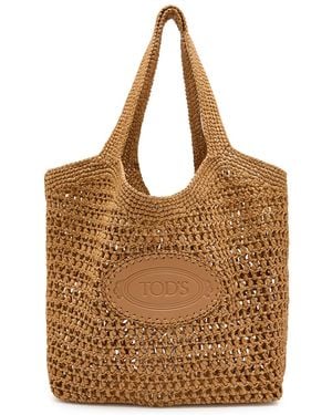 Tod's Shopping Media Raffia Tote Bag - Brown