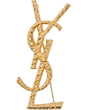 Saint Laurent Logo Sculpted Metal Brooch - Metallic