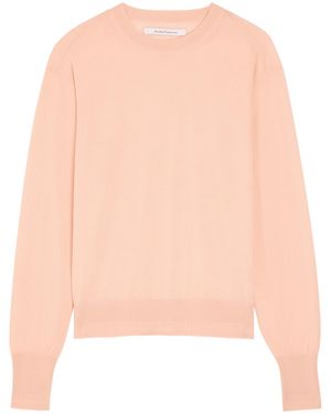 Another Tomorrow Crew-Neck Fine-Knit T-Shirt - Pink