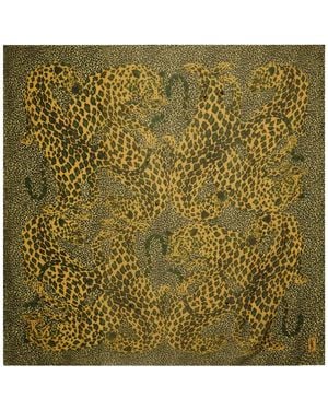 Saint Laurent Leopard-Print Silk Scarf - Green