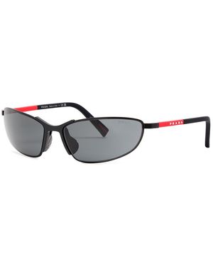 Prada Linea Rossa Rectangular Metal Rubber Sunglasses - Black