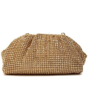 Self-Portrait Crystal-Embellished Satin Clutch - Brown