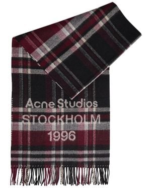 Acne Studios Logo-Intarsia Checked Wool-Blend Scarf - Red