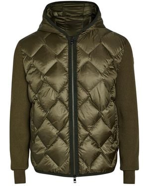 Moncler Hooded Quilted Shell And Cotton-Blend Cardigan - Green