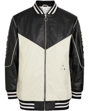 AN-Y1 Racing Quilted Colour-Blocked Leather Bomber Jacket - Black