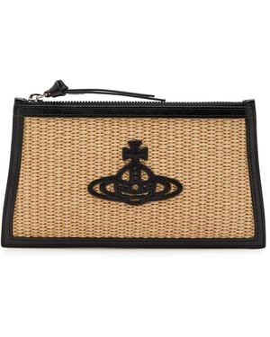 Vivienne Westwood Logo-Appliquéd Raffia Clutch - Black