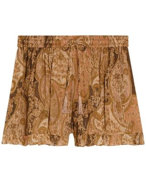 Zimmermann Carousel Metallic Silk Shorts - Brown