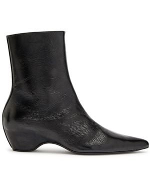 KHAITE Sybil 40 Glossed Leather Ankle Boots - Black