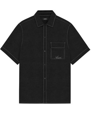 Amiri Contrast-Stitch Linen-Blend Shirt - Black