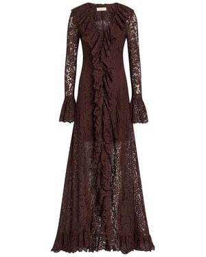 De La Vali Clementina Ruffled Guipure Lace Maxi Dress - Brown
