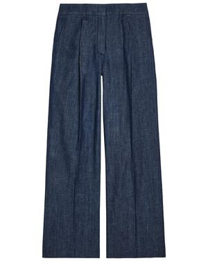 Another Tomorrow Wide-Leg Chambray Trousers - Blue