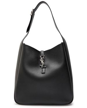 Saint Laurent Le 5 À 7 Large Grained Leather Shoulder Bag - Black