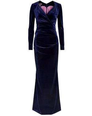 Talbot Runhof Gathered Velvet Gown - Blue