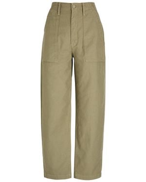 Mother Fangirl Fatigue Flood Barrel-Leg Cotton Pants - Green