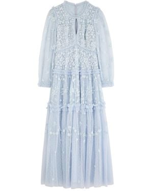 Needle & Thread Autumn Lace Embroidered Tulle Maxi Dress - Blue