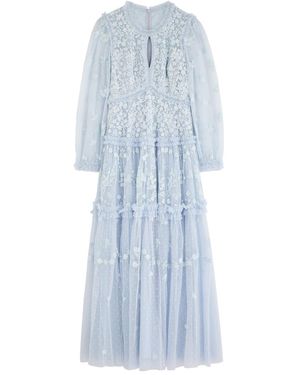 Needle & Thread Autumn Lace Embroidered Tulle Maxi Dress - Blue