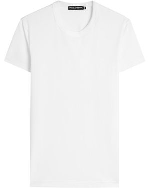 Dolce & Gabbana Logo-Embroidered Stretch-Cotton T-Shirt - White
