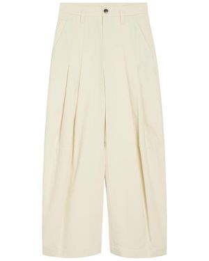 Brunello Cucinelli Pleated Wide-Leg Cotton-Blend Trousers - Natural