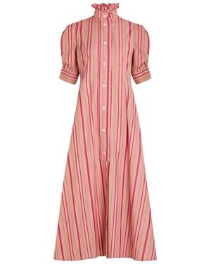 Thierry Colson Venetia Striped Cotton Midi Shirt Dress - Pink