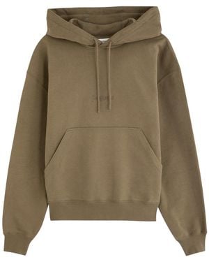 Saint Laurent Logo-Embroidered Hooded Cotton Sweatshirt - Green