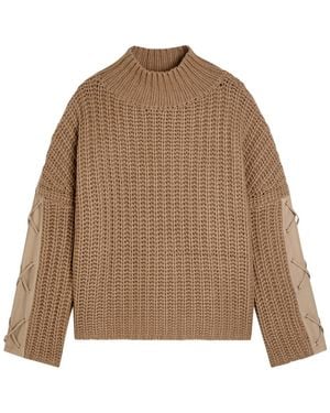 SKIIM Justine Lace-Up Leather And Cashmere Jumper - Natural