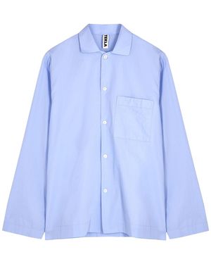 Tekla Striped Poplin Pyjama Top - Blue