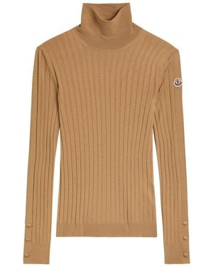 Moncler Ribbed Wool And Cashmere-Blend Top - Brown
