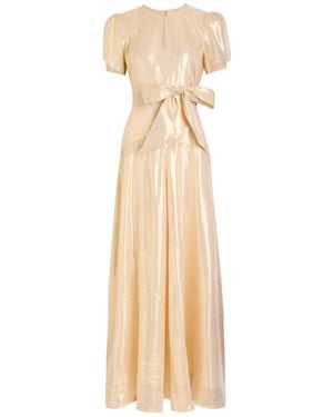Luxe de Valentina Isabella Metallic Silk Maxi Dress - Natural