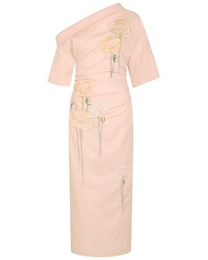 BERNADETTE Bowery Floral-Embroidered Cotton-Blend Midi Dress - Pink