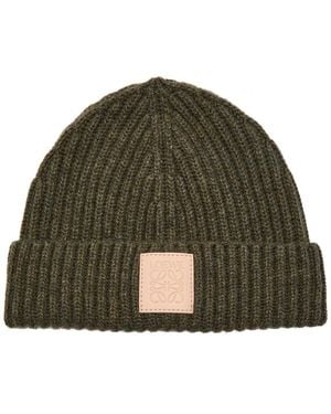 Loewe Logo-Appliquéd Ribbed Cashmere Beanie - Green