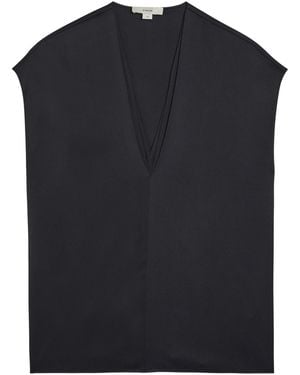 Vince Double-Layered V-Neck Silk-Blend Top - Blue