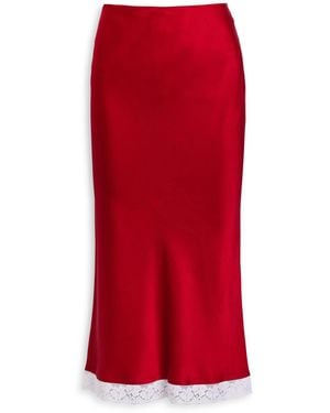 Victoria Beckham Lace Trim Satin Midi Slip Skirt - Red