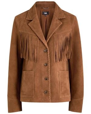 PAIGE Maronti Fringed Suede Jacket - Brown
