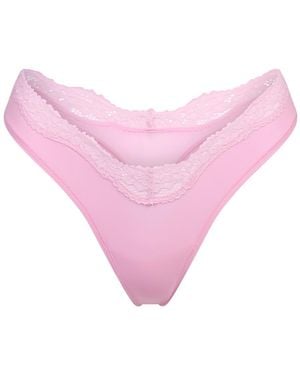 Skims Lace-Trimmed Dipped Thong - Pink