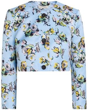 Emilia Wickstead Lizette Floral-Print Duchess-Satin Jacket - Blue