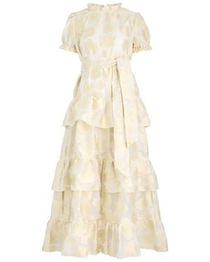 Sister Jane Lasso Belted Floral-Jacquard Organza Midi Dress - Natural