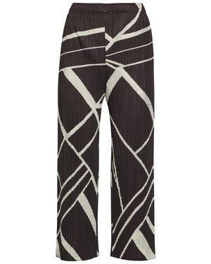 Pleats Please Issey Miyake Pleated Printed Woven Cropped Trousers - Black