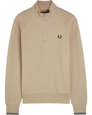 Fred Perry Half-Zip Logo-Embroidered Cotton Sweatshirt - Natural