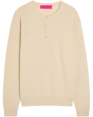 The Elder Statesman Waffle Cashmere-Knit Henley Sweater - Natural