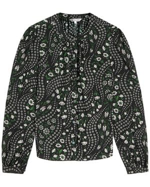 Veronica Beard Ashlynn Floral Stretch-Silk Blouse - Black
