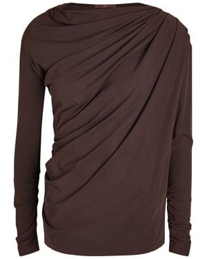 High Aslant Draped Stretch-Jersey Top - Brown