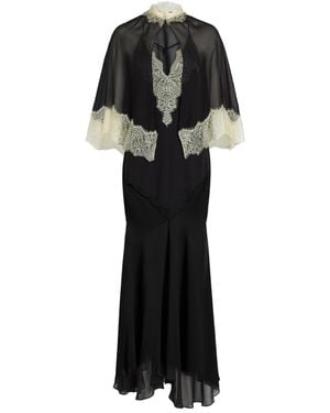 De La Vali Cielo Lace-Trimmed Chiffon Cape And Maxi Dress - Black
